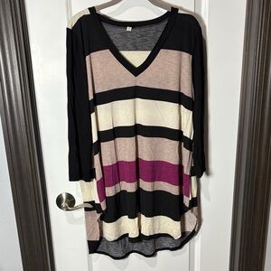 Emerald Black and Cream Striped Tunic - NWOT